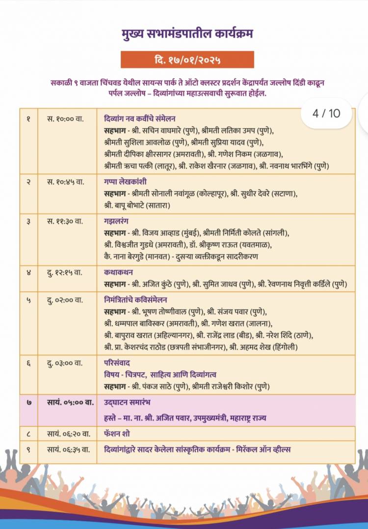 दिव्यांगासाठी पर्पल जल्लोष कार्यक्रमात भरगच्च कार्यक्रमांची मांदियाळी मोठा 